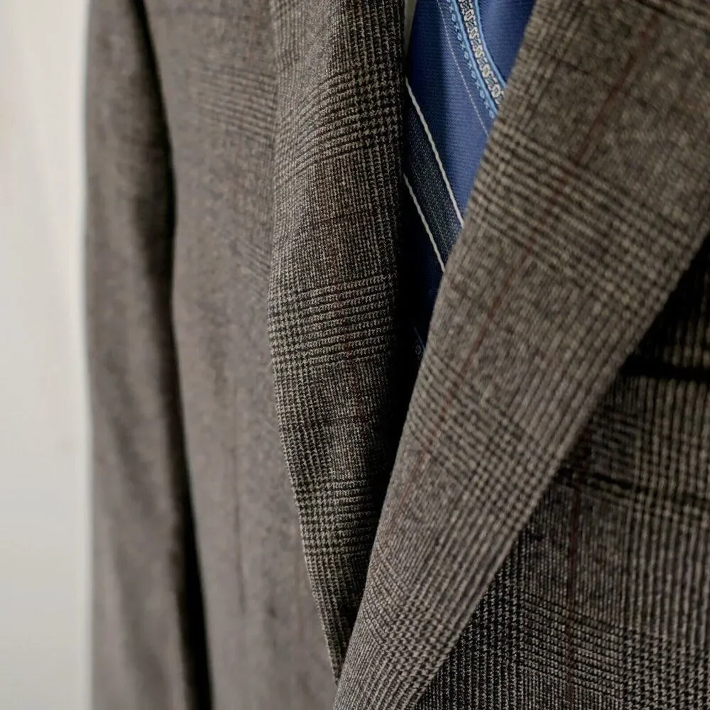 Michael Kors Wool Brown Glen Plaid Windowpane 2 Button Sport Coat 40L‎